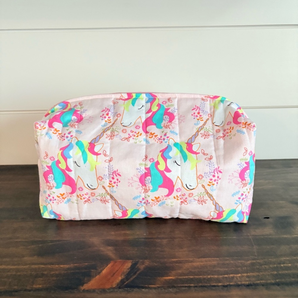 Handmade Unicorn Cosmetic Make Up Bag Pink/Teal Sz OS
